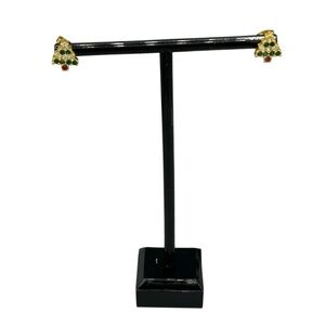 Vintage Christmas Tree Earrings Gold Tone Rhinestone Studs Festive Holiday